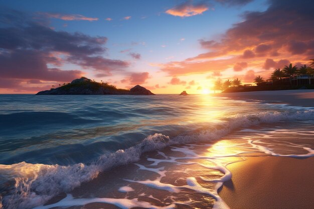 Photo beautiful sunset on the tropical beach seascape at sunset ai generated