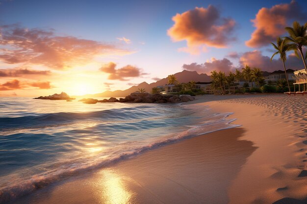 Beautiful sunset on the tropical beach Seascape at sunset ai generated