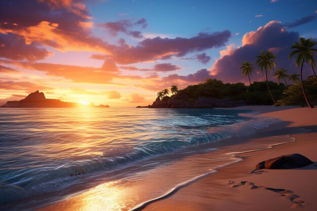 Photo beautiful sunset on the tropical beach seascape at sunset ai generated