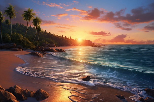 Beautiful sunset on the tropical beach Seascape at sunset ai generated
