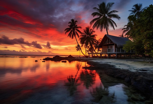 Beautiful sunset on a tropical island in the South