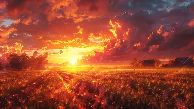 Beautiful sunset over the wheat field