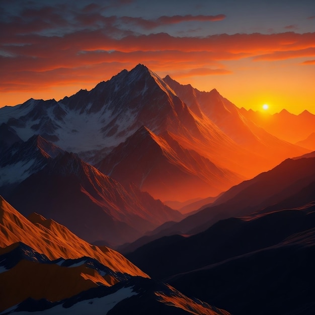 Beautiful sunset with mountain