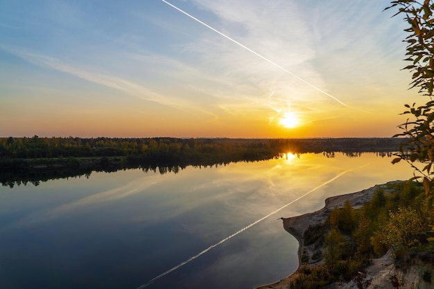 Beautiful sunset with reflection in the lake  vsevolozhsk leningrad region