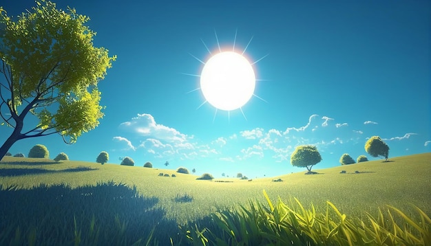 Beautiful sunshine summer background with blue sky Generative AI