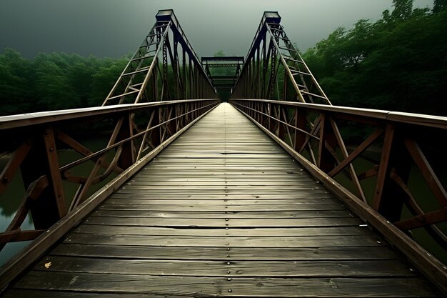 Foto bellissimo ponte sospeso sul fiume nelle montagne vista della natura