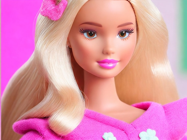 Photo beautiful sweet barbie doll on pink