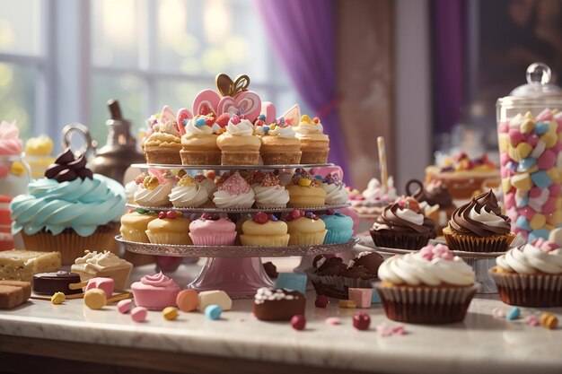 Beautiful sweet candy bar with cakes