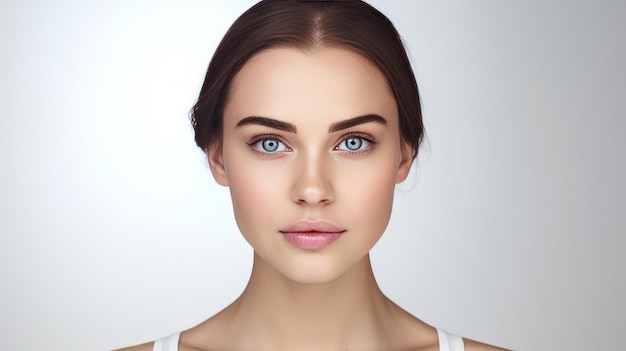 Beautiful sweet girl of European appearance on a plain light background AI generation