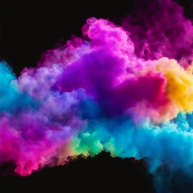 A beautiful swirling multicolor hue powder smoke generated by ai