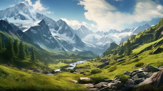 beautiful Swiss alps mountain range landscape