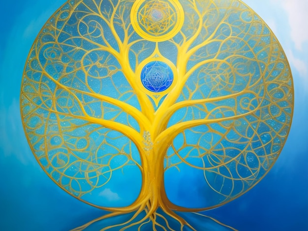 Beautiful symbol for the tree of life named yggdrasil colorful tree logo symbol or emblem for desi