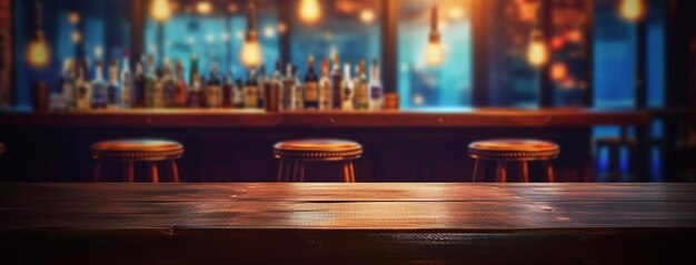 A Beautiful Table In a Bar With a Bar In The Background