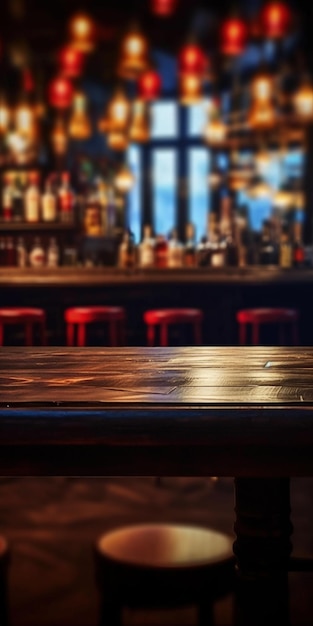 A Beautiful Table In a Bar With a Bar In The Background