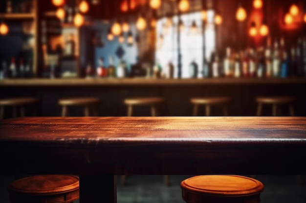 A Beautiful Table In a Bar With a Bar In The Background