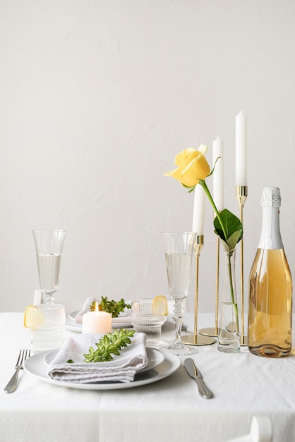 Beautiful table setting for romantic dinner for two