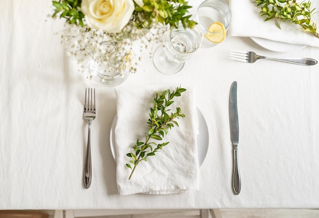 Beautiful table setting for romantic dinner for two