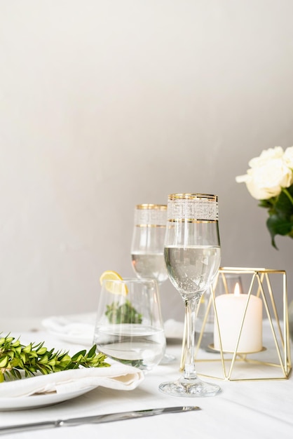 Beautiful table setting for romantic dinner for two