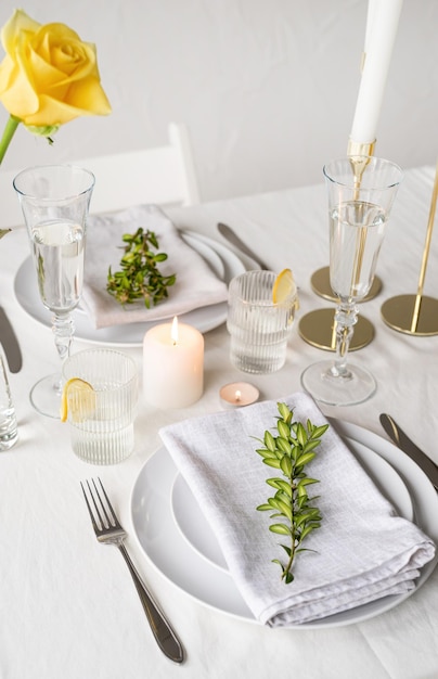 Beautiful table setting for romantic dinner for two