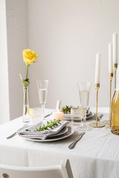 Beautiful table setting for romantic dinner for two