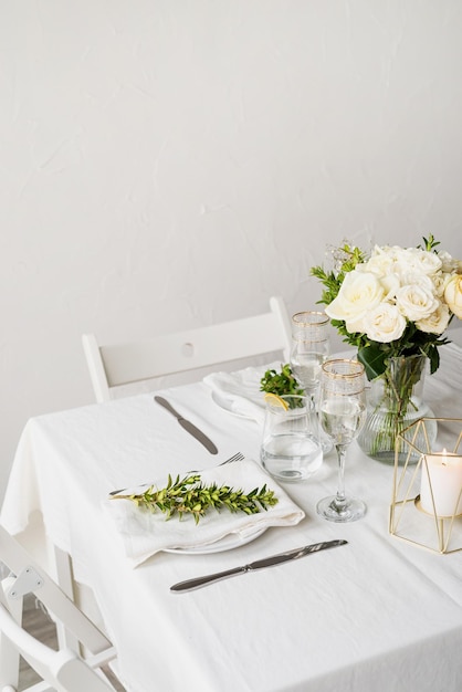 Beautiful table setting for romantic dinner for two