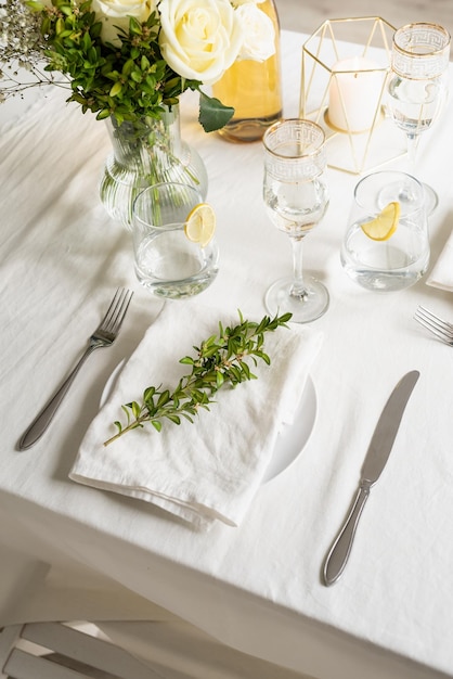 Beautiful table setting for romantic dinner for two