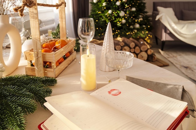 Beautiful table setting with Christmas decorations. Dinner or lunch