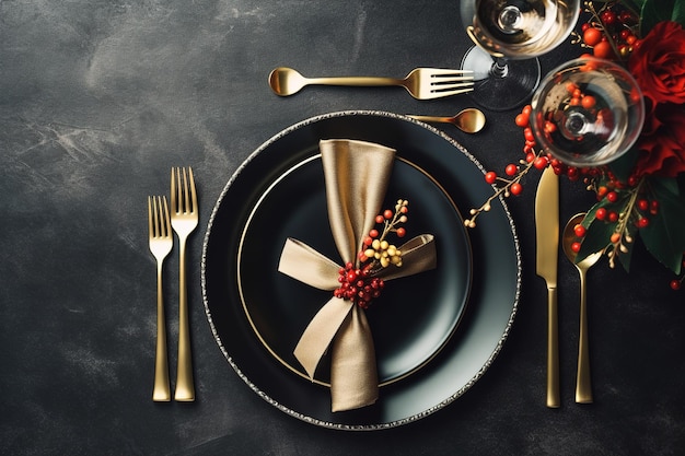 Beautiful table setting with Christmas decorations in living room