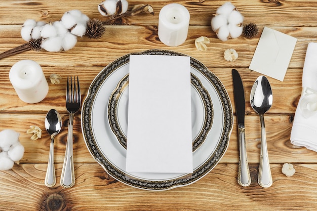 beautiful table setting on wooden table