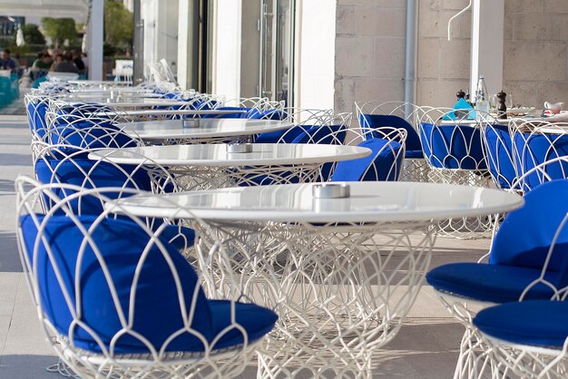 Beautiful tables and chairs wicker outdoor restaurant