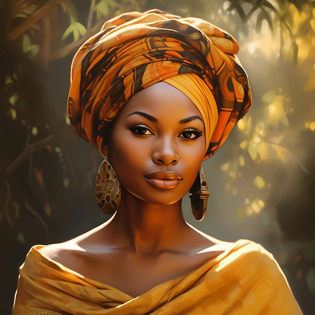 Beautiful Tanzanian girl female persona in a turban on her head closeup portrait