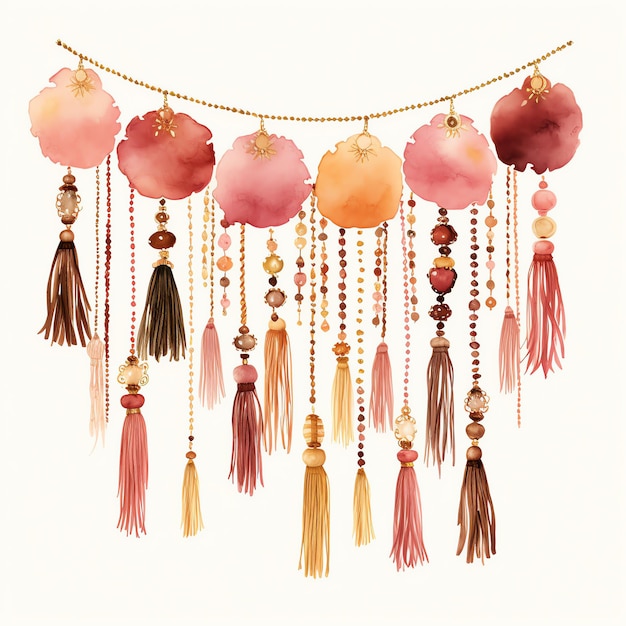 beautiful Tassel garland in a boho style clipart illustration