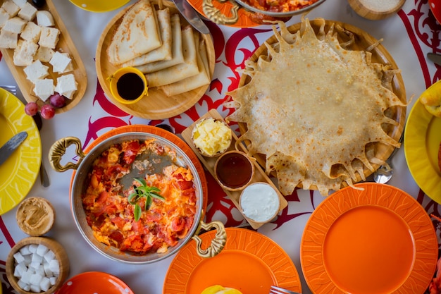 Beautiful and tasty table for breakfast