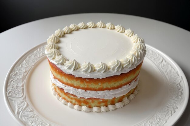 白いテーブルに白いクリームで美しい美味しい白いケーキ