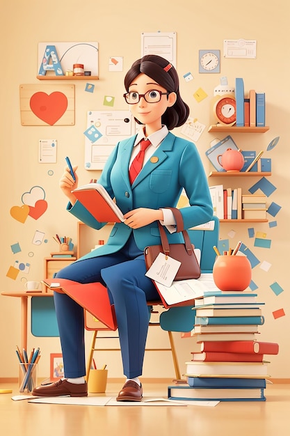 Photo beautiful teacher illustration for world teacher day