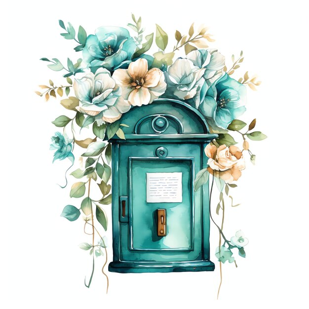 Photo beautiful teal floral post box clipart illustration