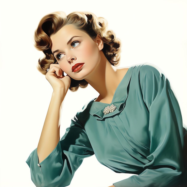 Foto bella donna vestita vintage verde acqua dall'illustrazione di clipart di abiti retrò degli anni '50