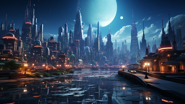 beautiful technological futuristic city