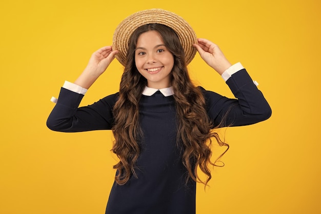 Beautiful teen girl student Portrait of teenager school girl on isolated background Clever schoolgirl nerd smart child