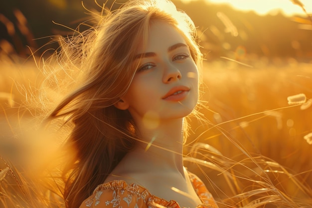 Beautiful teenage girl in casual dress outdoors in autumn sunlight