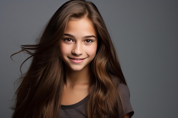 Photo beautiful teenage girl is smiling for studio photoshoot