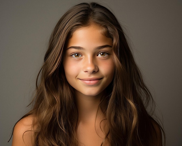 Beautiful teenage girl is smiling for studio photoshoot