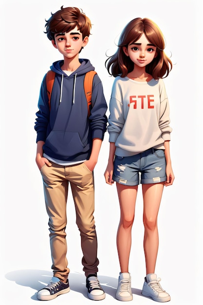 Photo beautiful teenager boy and girl cartoon