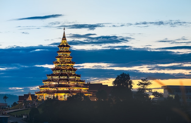 Beautiful temple on the mountain during sunset