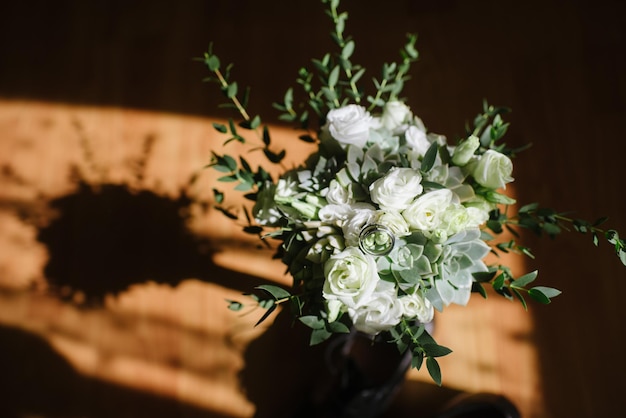 Beautiful and tender wedding bouquet close up