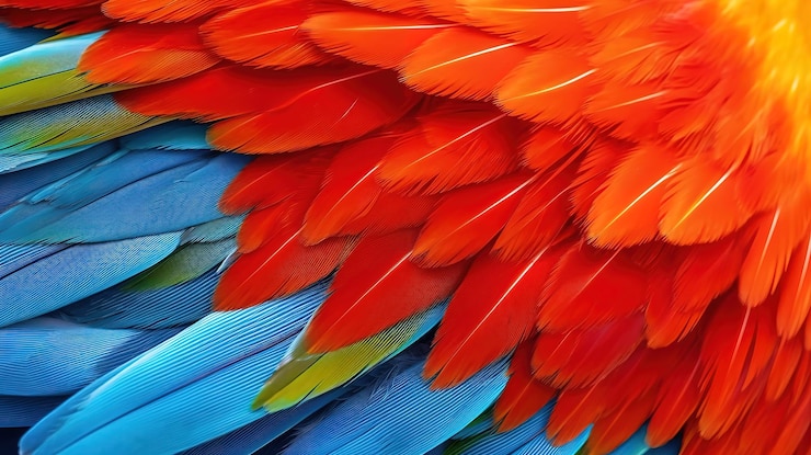 Beautiful texture of Scarlet macaw parrot bird feathers Generative ai
