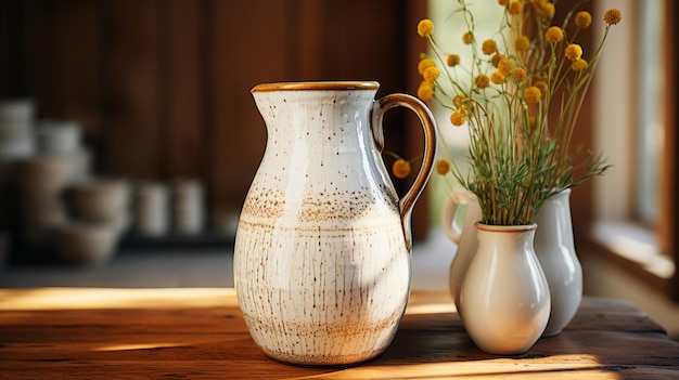 Beautiful textured white jug for drinks closeup