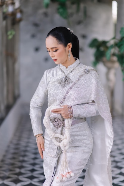 Beautiful Thai girl in Thai traditional costumeBride Thai girl Beautiful