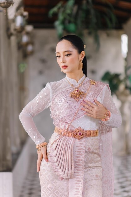 Beautiful Thai girl in Thai traditional costumeBride Thai girl Beautiful