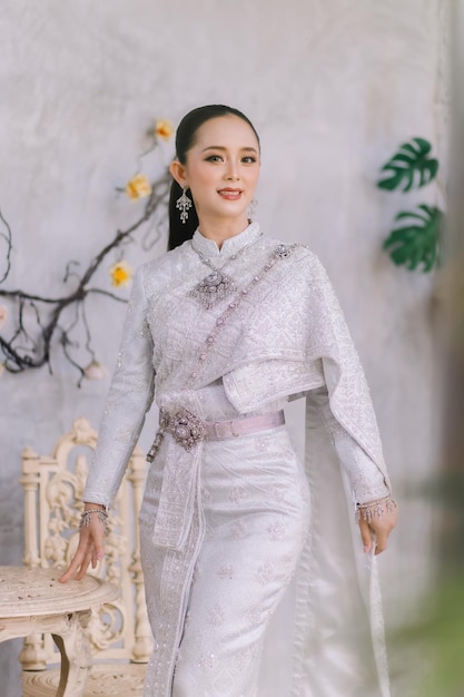 Beautiful Thai girl in Thai traditional costumeBride Thai girl Beautiful